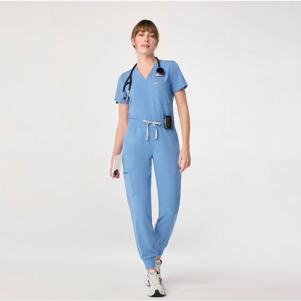 Figs Light Blue High-Waisted Scrub Pants